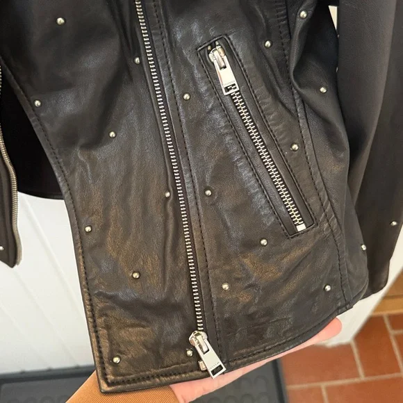 Lamarque Black 100% Leather Piper Studded Biker Jacket Size Medium EUC - Picture 3 of 7